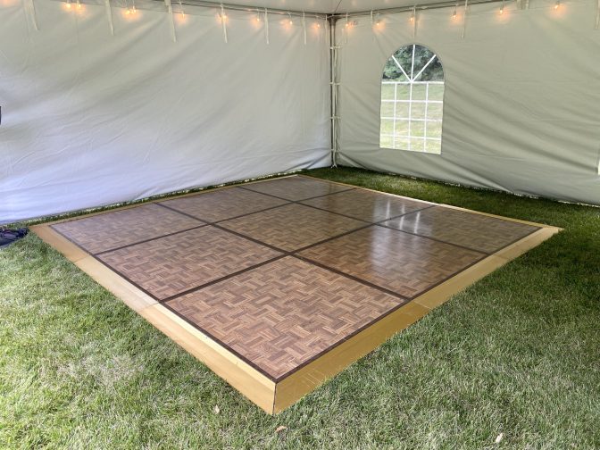 12x12 oak parquet dance floor under a tent