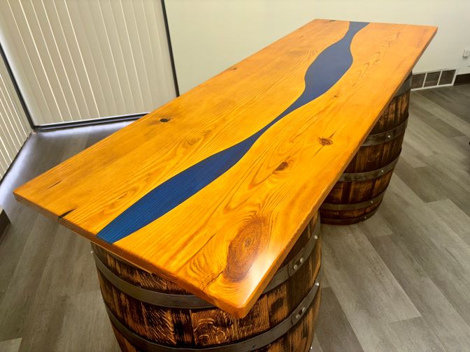 Epoxy River Whiskey Barrel Bar